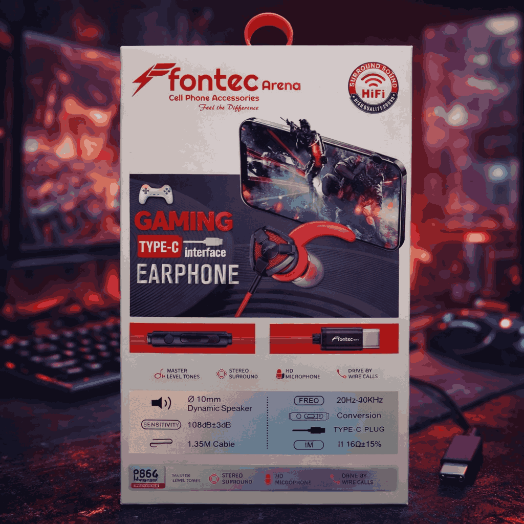 Fontec Arena Type-C Gaming Earphones with Detachable Mic – HiFi Stereo Surround Wired Handsfree for Type-C Devices (Random Color) view 3