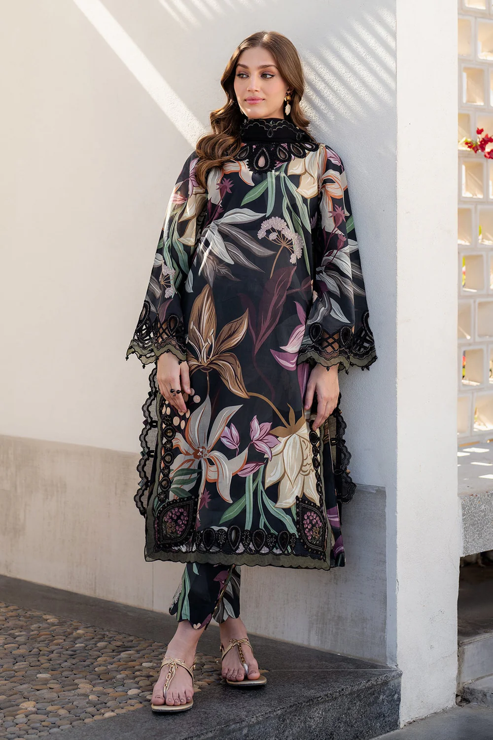 All-Over Printed Embroidered Black Lawn Dress with Chiffon Dupatta – Unstitched Summer Collection 2026 buy online in Pakistan