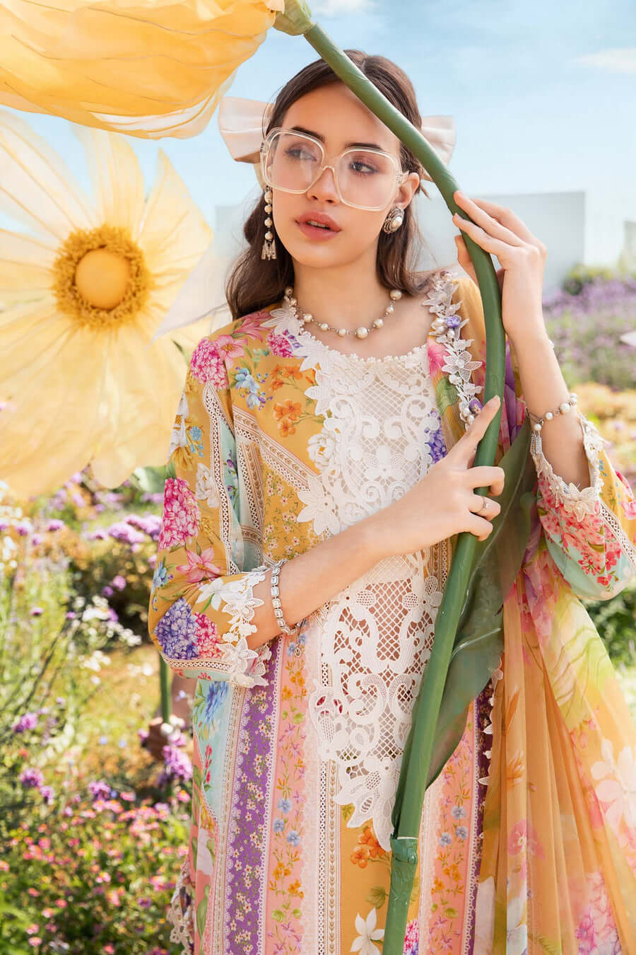 Luxury Multi Floral Embroidered Lawn 3 Piece Unstitched Suit with Chiffon Dupatta – Summer Collection buy online in Pakistan