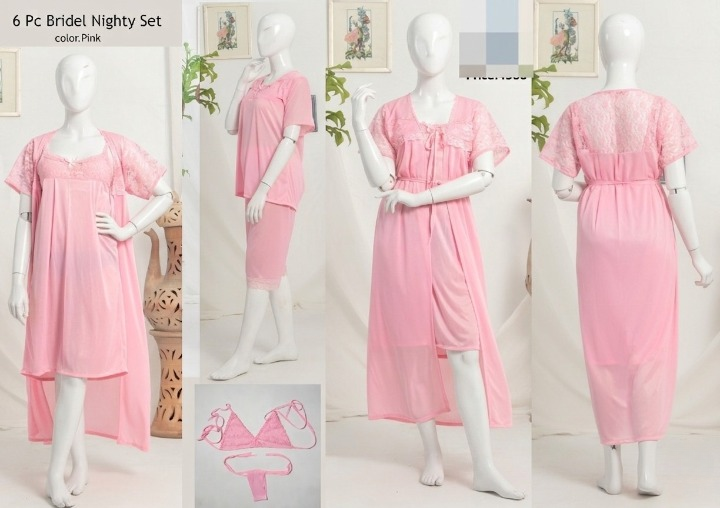 6 PCs Bridal Satin Nighty Set with Matching Thong & Bralette Free Size - Buy Online in Pakistan at Zenbu Store