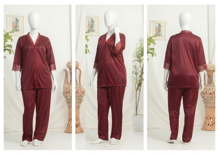 Women’s Luxury Silk Satin Pajama Set with Elegant Lace Trim SKU R-010 Free Size - Buy Online in Pakistan at Zenbu Store