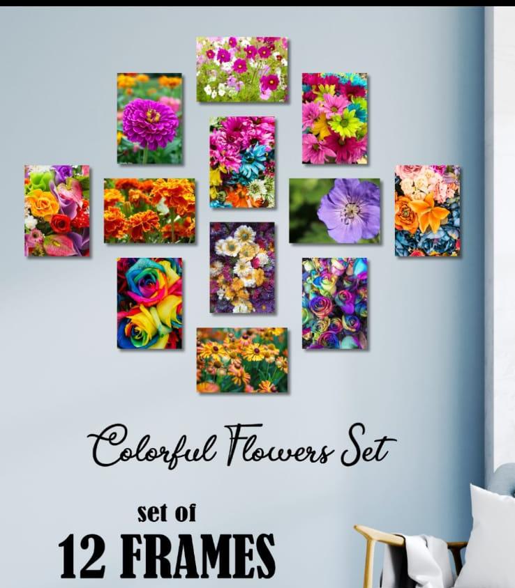 Colourful Flower Frames 12 Pcs Set Wooden Sticky Tiles 5x7 Inches Easy Mountingoden Sticky Tiles 5x7 Inches Easy Mountin...