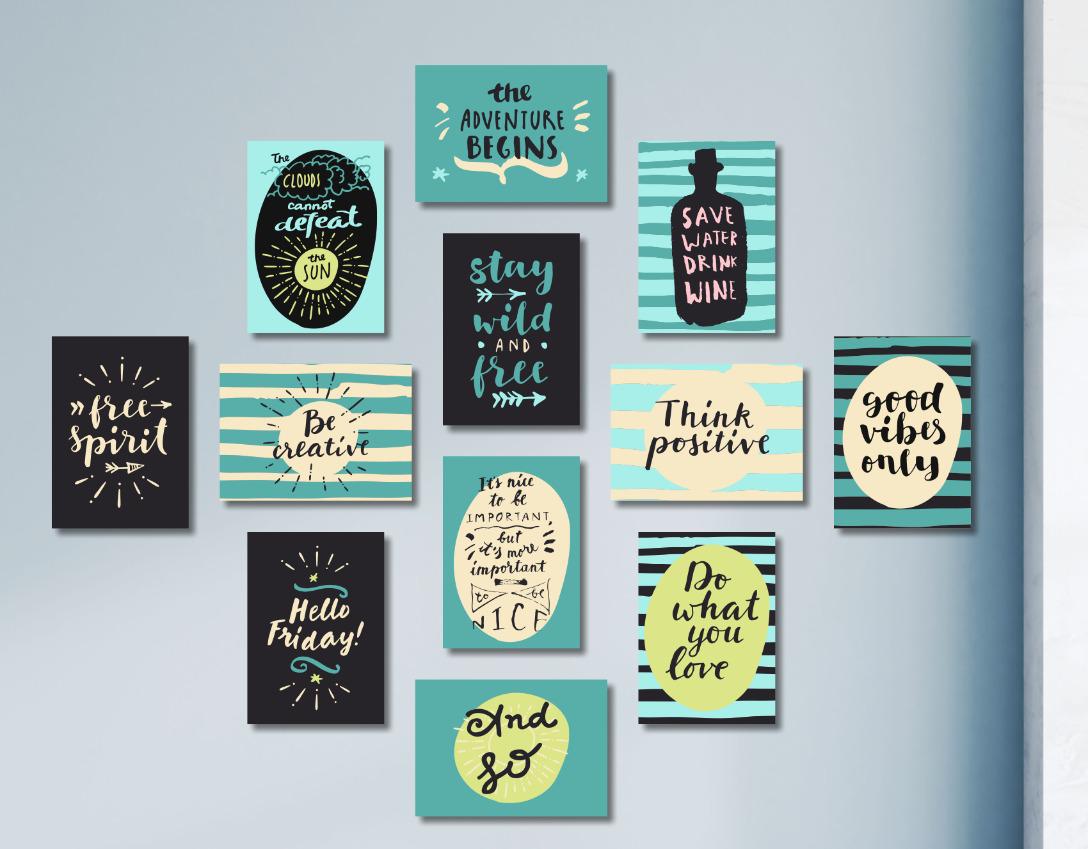 Inspirational Quotes And Motivational Calligraphy Wooden Sticky Tiles 12 Pcs Set 5x7 Inches Easy Mounting buy online in Pakistan