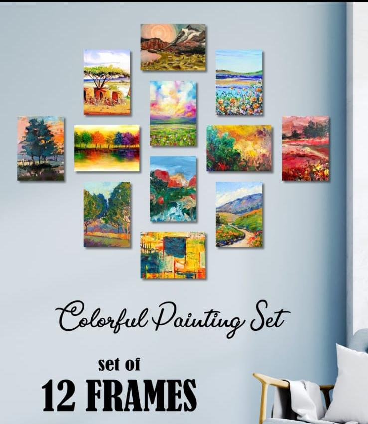 12 Piece Wall Art Set Colorful Textured Landscape Paintings Wooden Sticky Tiles 5x7 Inches Easy Mounting12 Pcs Set 5x7 I...