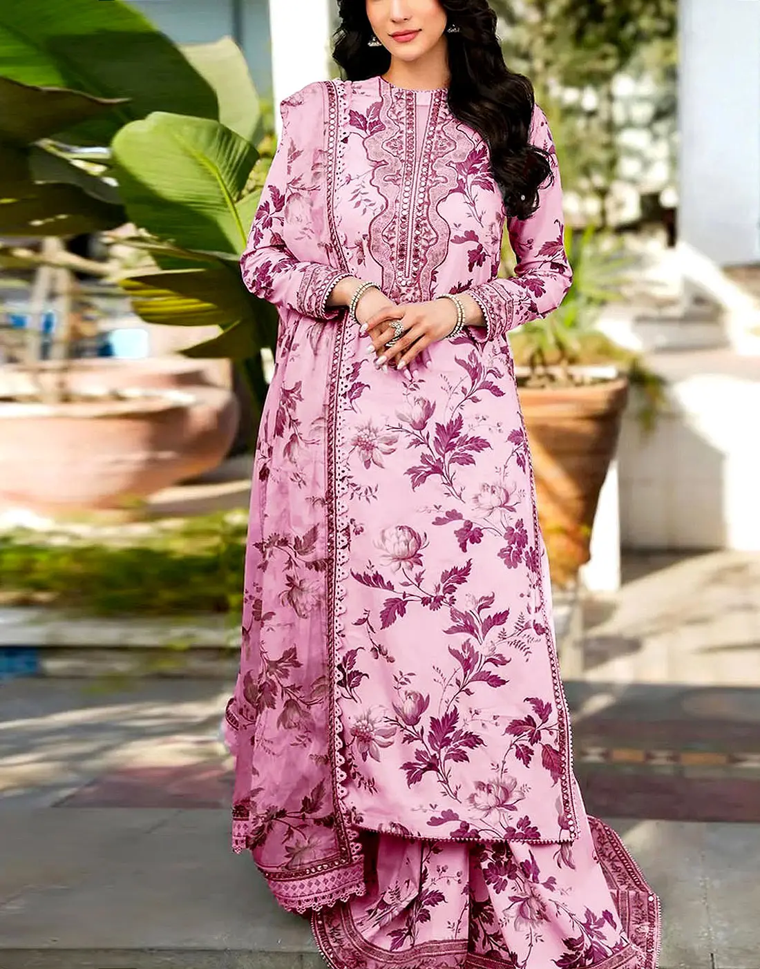 Aneela’s All-Over Print 9mm Sequins Embroidered Lawn 3Pc Unstitched Dress with 4-Side Embroidered Chiffon Dupatta buy online in Pakistan