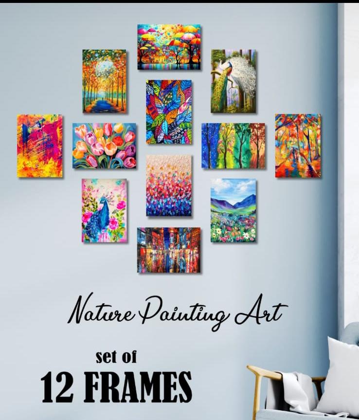Colorful Nature Themed Canvas Art Prints 12 Pcs Set Wooden Sticky Tiles 5x7 Inches Easy Mounting buy online in Pakistan
