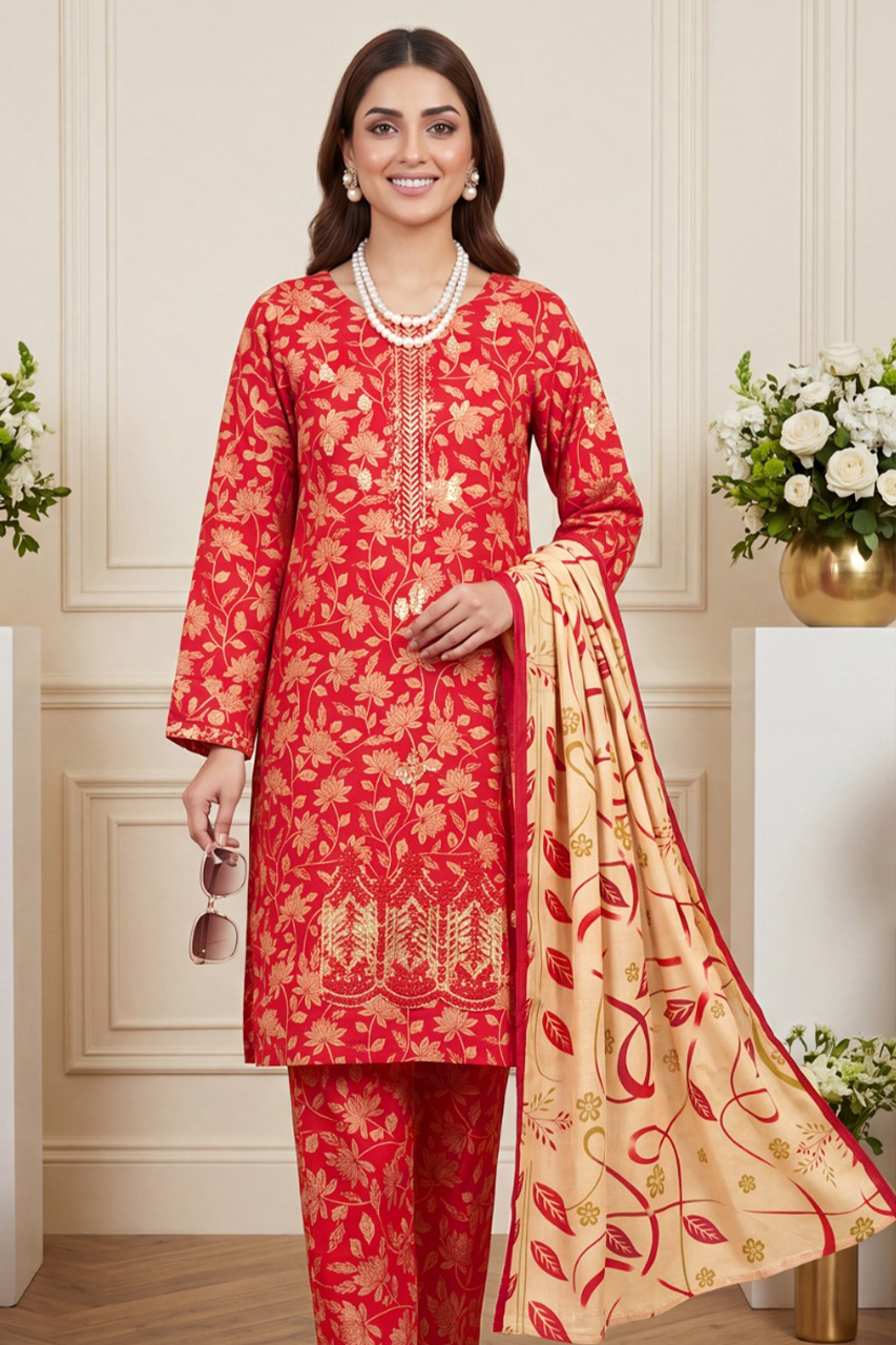 Aneela’s Premium Embroidered Lawn 3PC Unstitched Suit with Printed Dupatta buy online in Pakistan