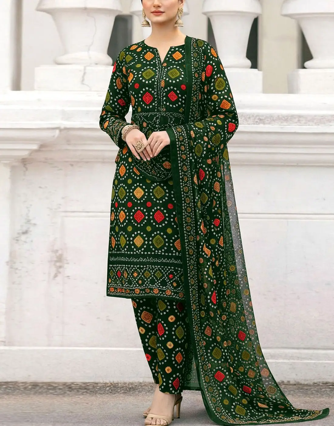 Trendy All-Over Digital Chunri Print Embroidered Lawn Dress – Unstitched 3PC Summer Collection buy online in Pakistan