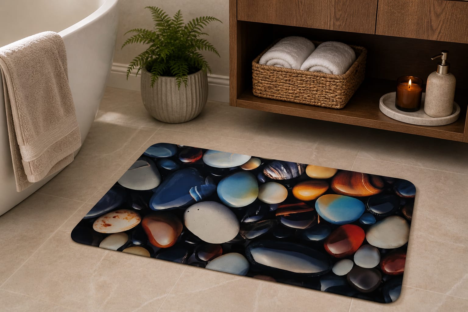 Super Absorbent Non-Slip Bathroom Floor Mat - Quick-Dry Soft Colorful Pebble Design 23 × 15 inch buy online in Pakistan