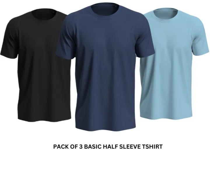 Pack of 3 Premium Half Sleeves Round Neck Plain Color T-Shirts for Men & Boys – Soft Comfortable Fabric