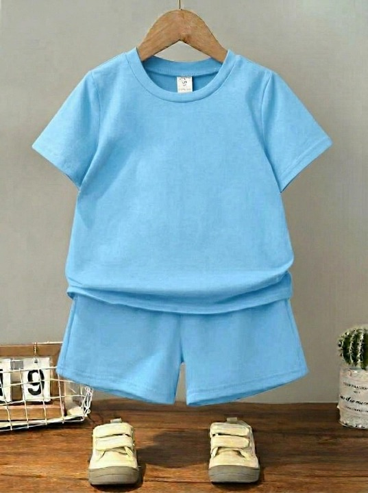 Kids Plain Summer Tracksuit Set – Soft Cotton Blend Half Sleeve T-Shirt & Comfortable Shorts Co-Ord Outfit for Boy buy online in Pakistan