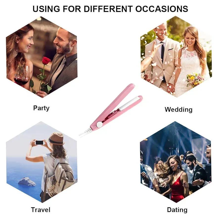 2-in-1 Mini Hair Straightener & Curler – Portable Thermostatic Ceramic Flat Iron for Dry & Wet Hair Styling - Random Color buy online in Pakistan