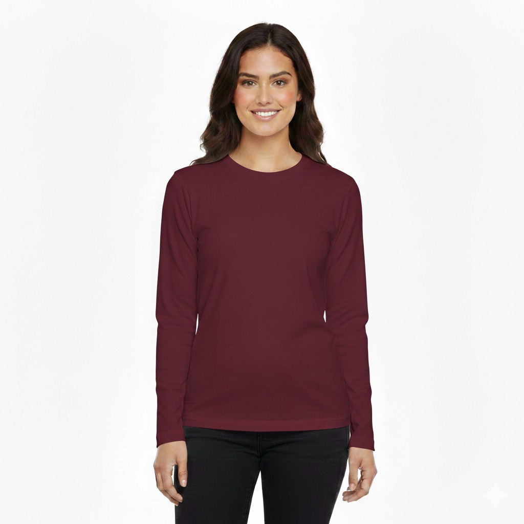 Basic Round Neck Full Sleeves T-Shirt For Women – Soft & Comfortable Casual Wear (Random Color)