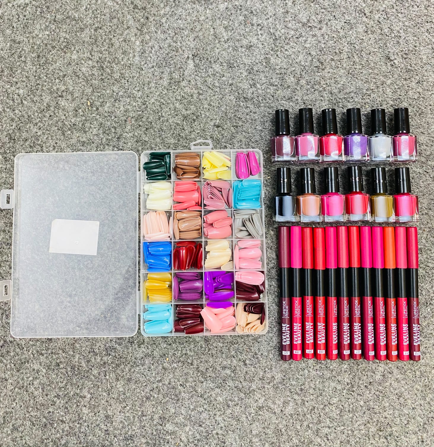 576 Pcs Artificial Nails Set with Free Glue + 12 Peel Off Nail Paints + 12 Jumbo Pencils Combo Pack for Girls & Kids buy online in Pakistan