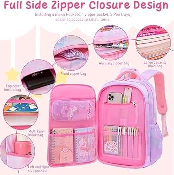 Princess Dream Rainbow School Backpack – Large Capacity Ergonomic Pastel Book Bag for Girls (44×31×13 cm) 1