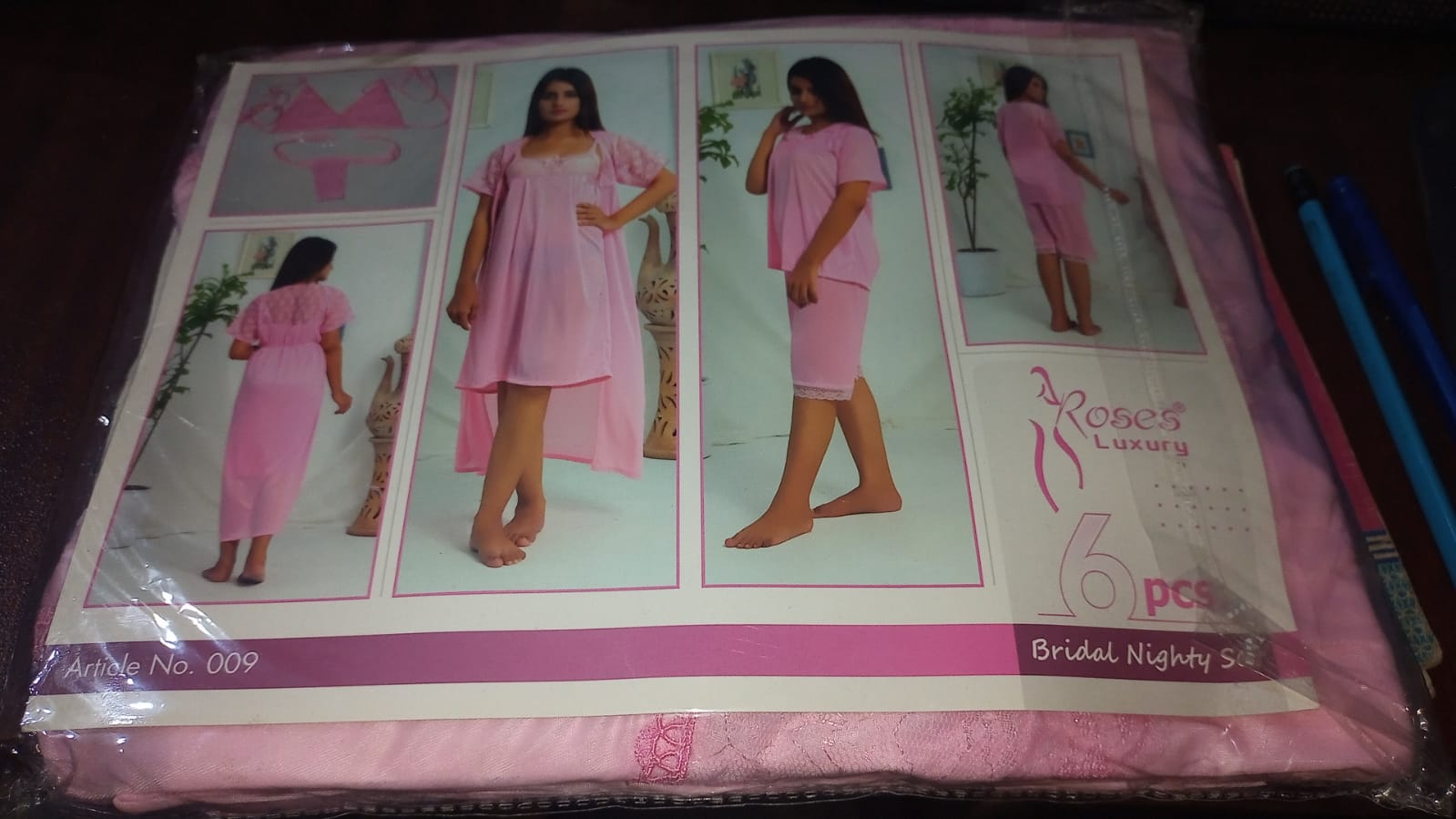6 PCs Bridal Satin Nighty Set with Matching Thong & Bralette Free Size - Buy Online in Pakistan at Zenbu Store (Image 8)