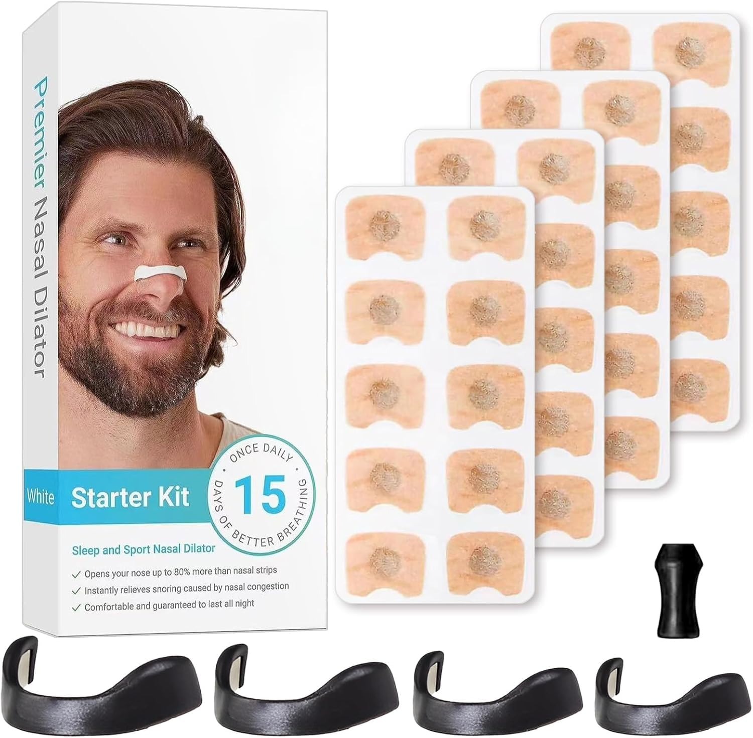 Premier Nasal Dilator White Starter Kit – Sleep and Sport Nasal Dilator for 15 Days of Better Breathing & Snoring Relief