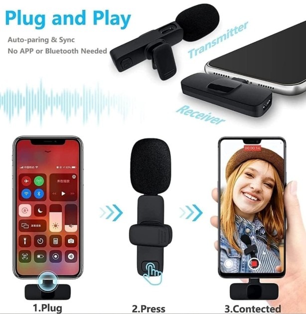 K11 2-in-1 Dual Wireless Collar Microphone Type-C & Lightning Omnidirectional Lavalier Mic for iPhone, Android, and Vlogging thumbnail 3