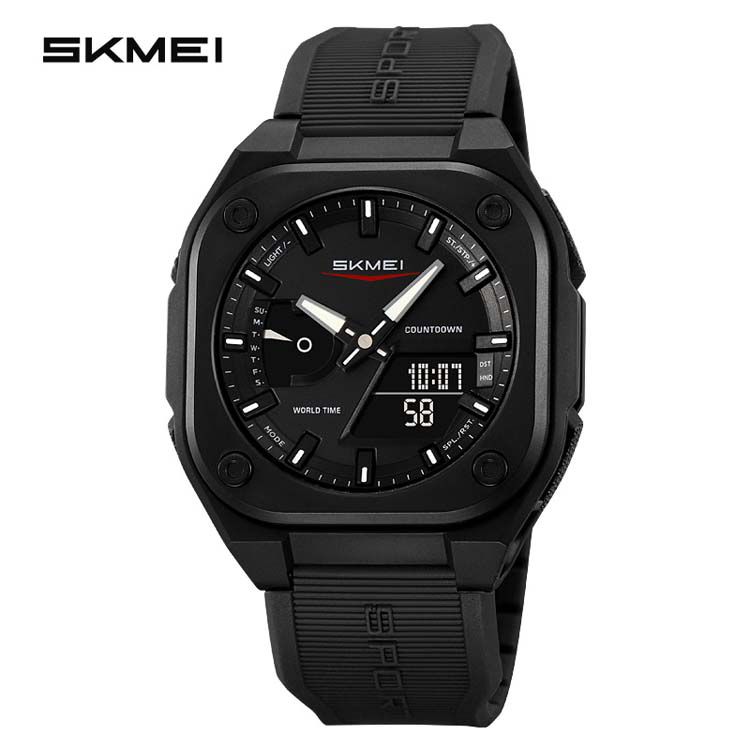 SKMEI Original Men's World Timer Watch – Premium Analog-Digital Sports Chronograph with Heavy-Duty Silicone Strap 1