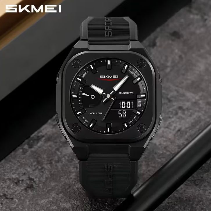 SKMEI Original Men's World Timer Watch – Premium Analog-Digital Sports Chronograph with Heavy-Duty Silicone Strap 7