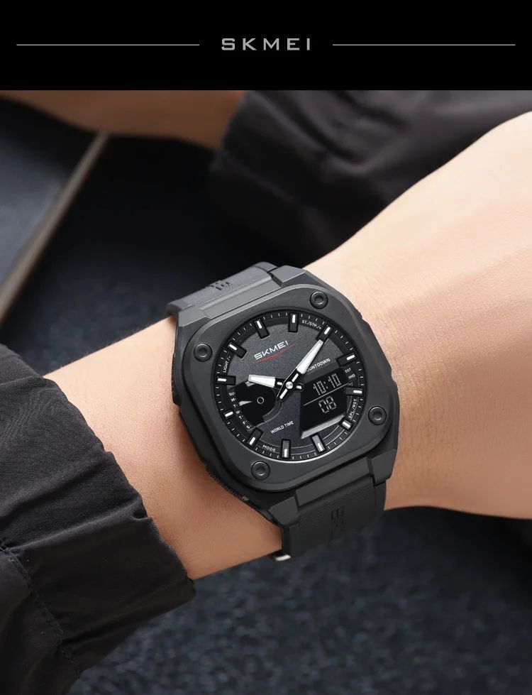 SKMEI Original Men's World Timer Watch – Premium Analog-Digital Sports Chronograph with Heavy-Duty Silicone Strap 9