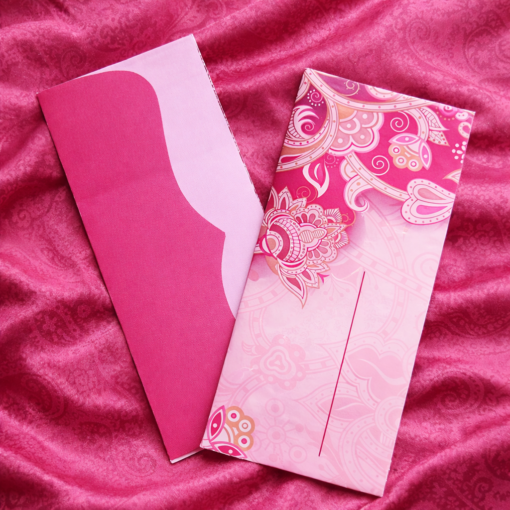 Premium Dark Pink Floral Mandala Eidi Envelopes for Weddings & Engagements (15 Pieces) – Elegant Card Cash Pack