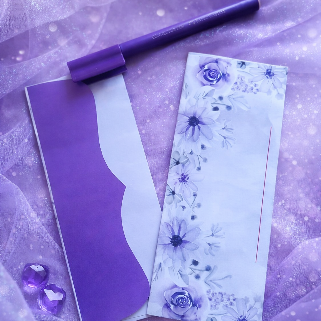 Premium Purple Floral Eidi Envelopes for Weddings & Engagements (15 Pieces) – Elegant Card Cash Pack