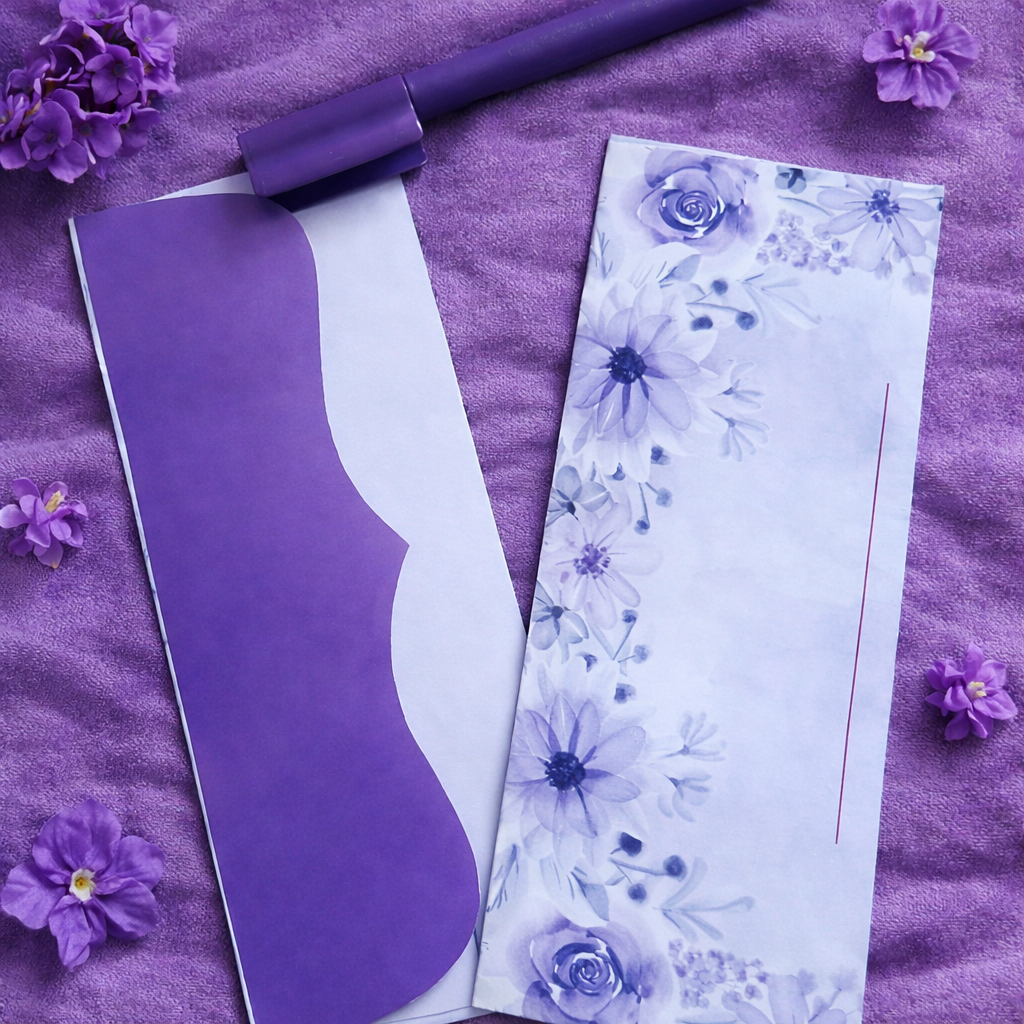 Premium Purple Floral Eidi Envelopes for Weddings & Engagements (15 Pieces) – Elegant Card Cash Pack view 2