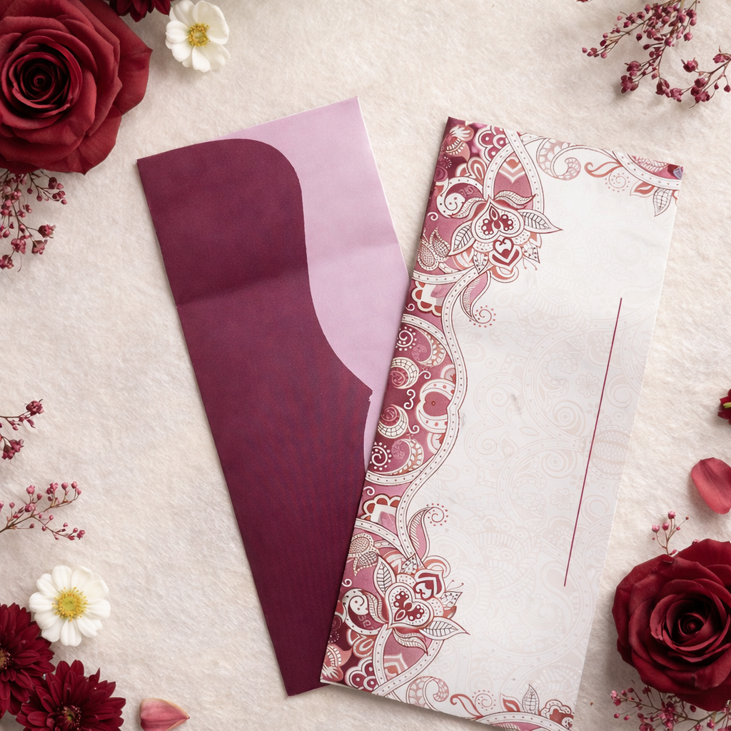 Premium Maroon Paisley Eidi Envelopes for Weddings & Engagements (15 Pieces) – Elegant Card Cash Pack