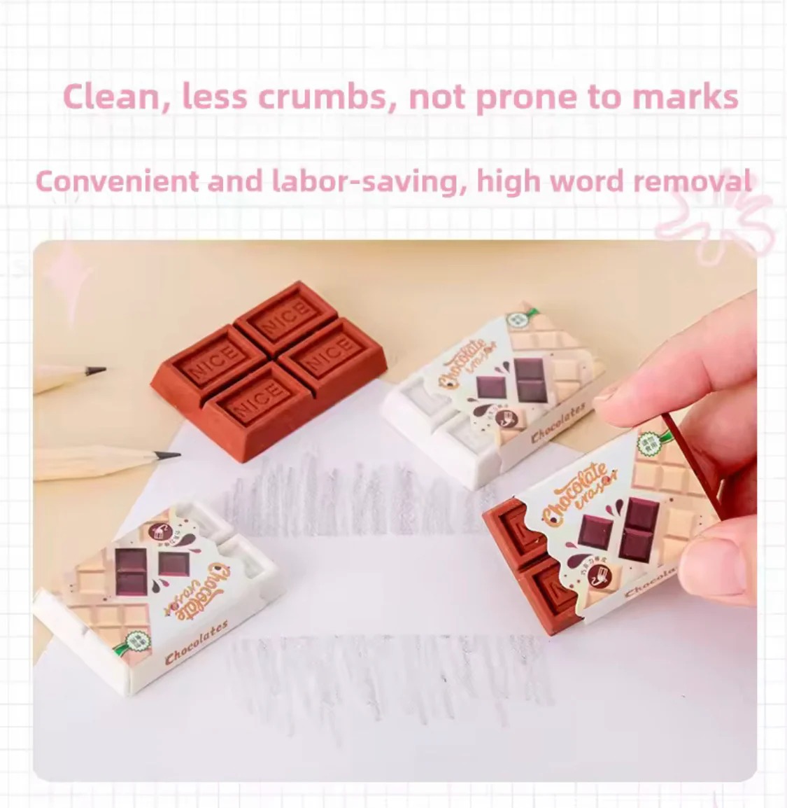 Chocolate Eraser Creative Cute Pencil Rubber Best For Gifts And Daily Stationery Use Size 3 Inch By 1.5 Inch | Random Color