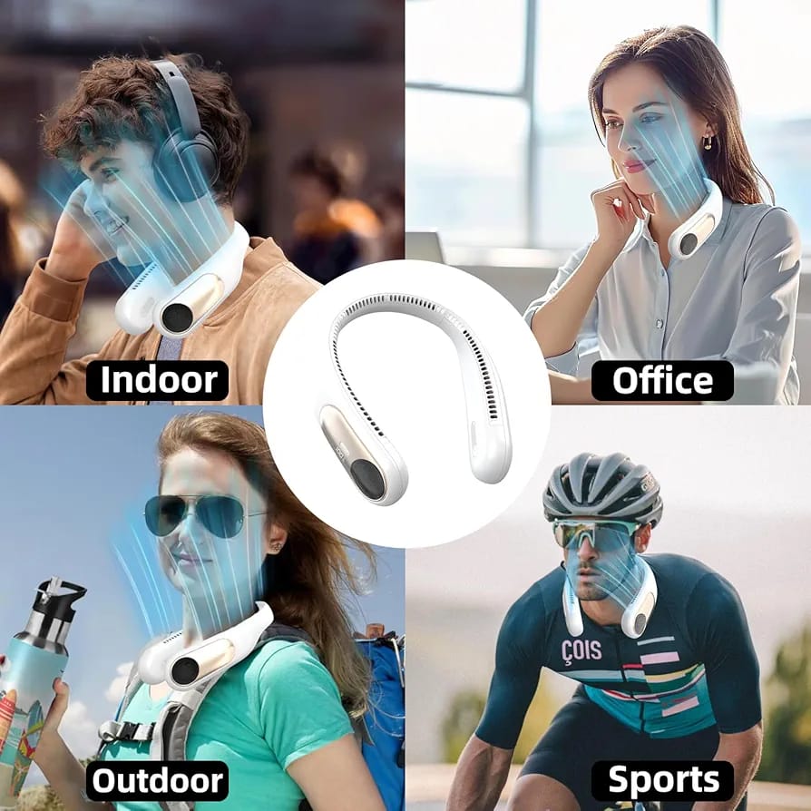 Portable Personal Neck Fan – Wearable Bladeless Cooling Fan, 360° All-Around Airflow, 3-Speed Adjustment USB Rechargeable for Outdoor & Indoor Use buy online in Pakistan