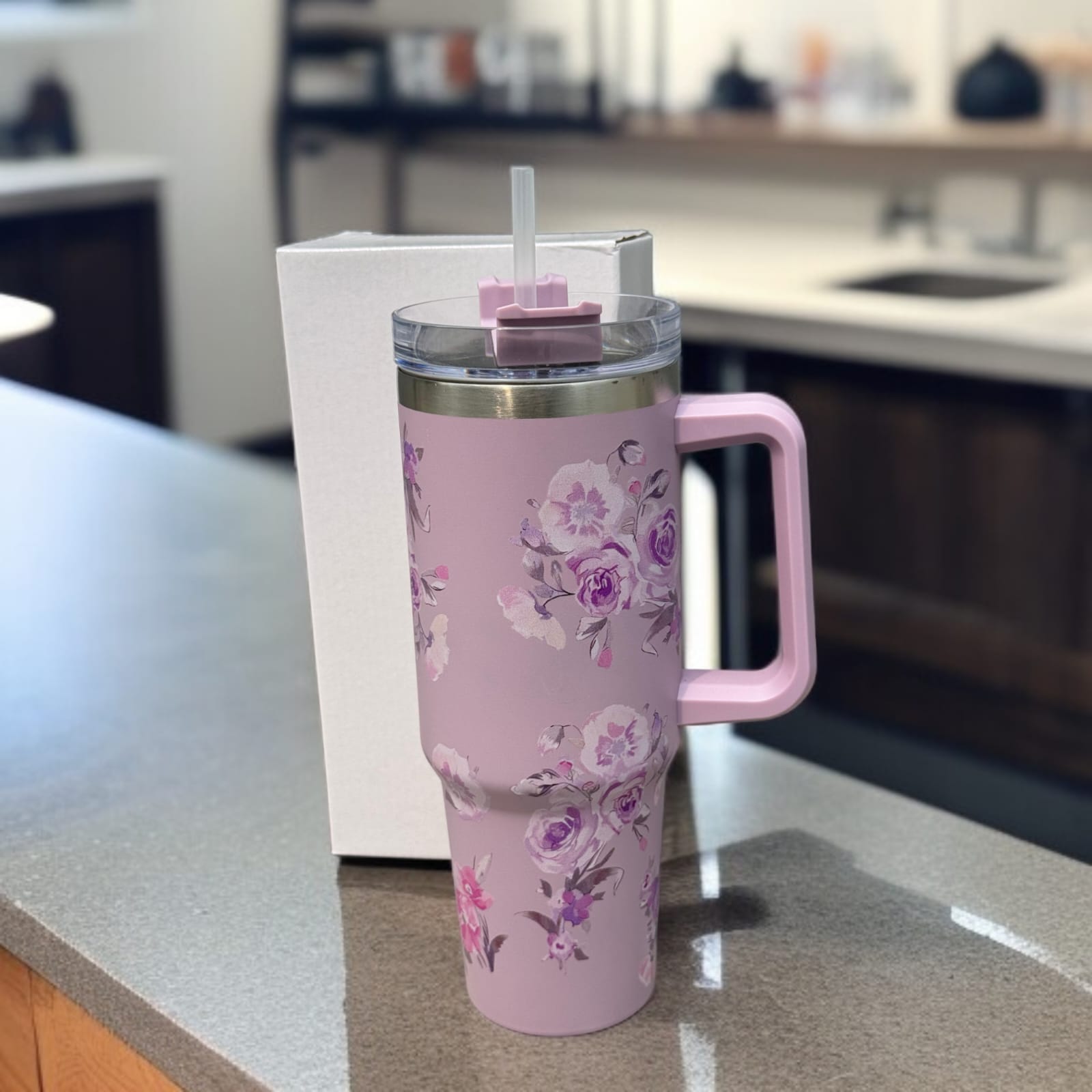 Floral Insulated Travel Tumbler with Ergonomic Handle and Leak-Resistant Lid – 40oz Double-Wall Vacuum Flask ( Random Color ) buy online in Pakistan
