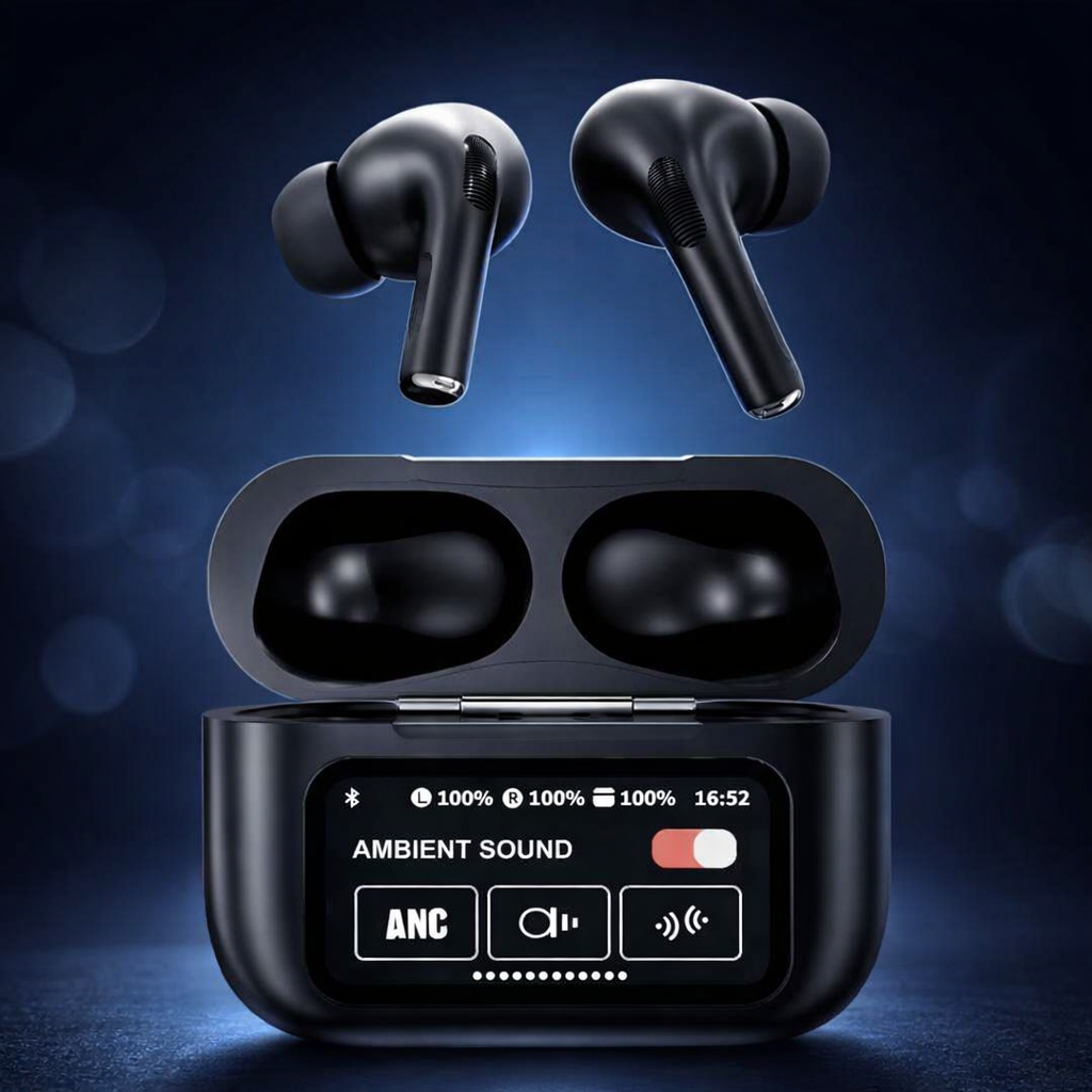 AirPods X Digital Touch Screen Wireless Earbuds – Black Edition | Smart Display Charging Case | Bluetooth Earphones | Touch Control buy online in Pakistan