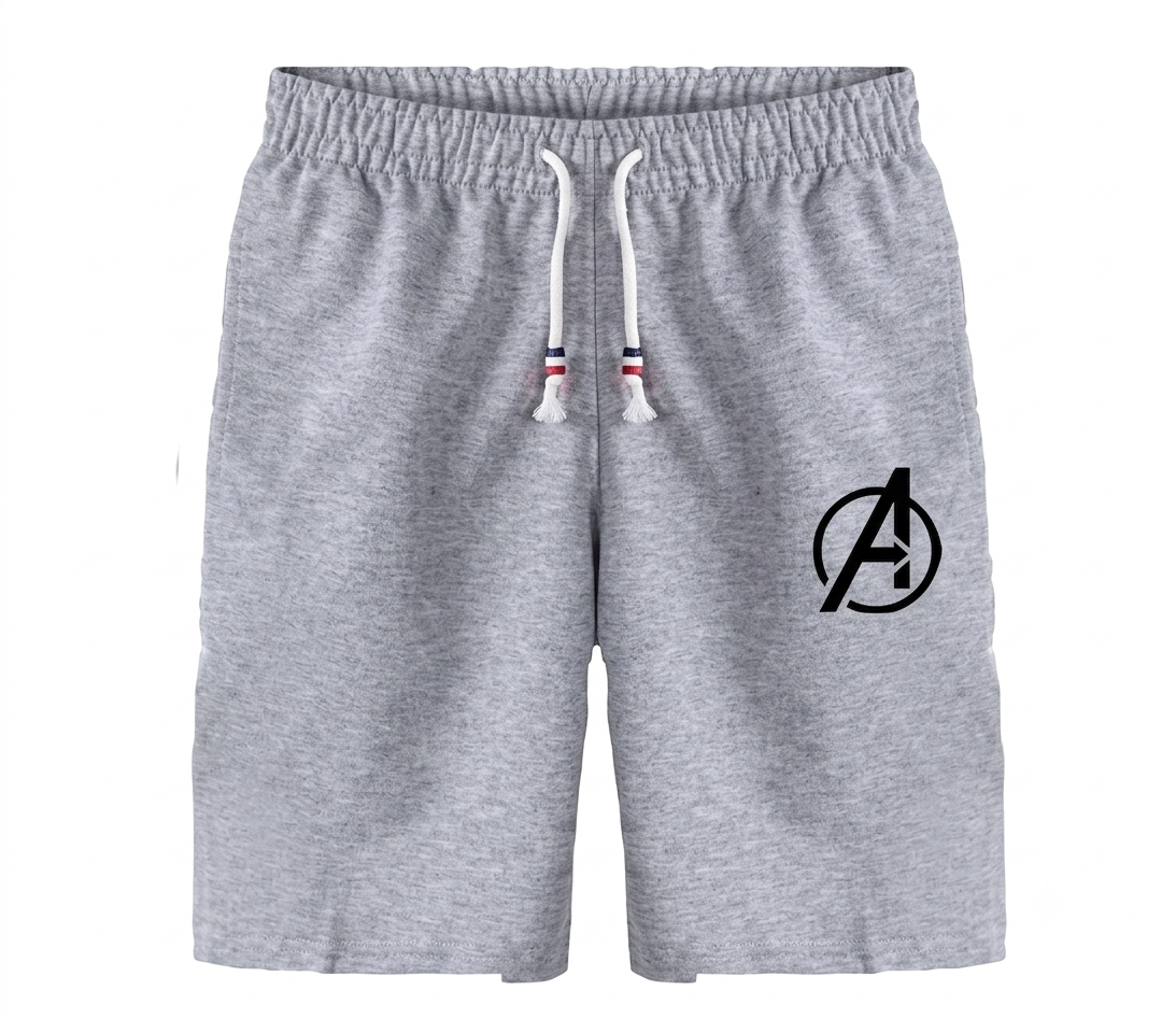 Men's Grey Cotton Sports Shorts With Printed A Logo Casual Gym Running Training Shorts