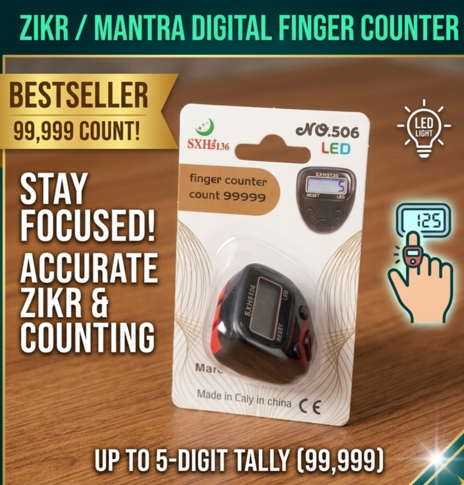 Digital Finger Counter LED Electronic Tasbeeh & Tally Counter 99999 Counts | Random Color buy online in Pakistan