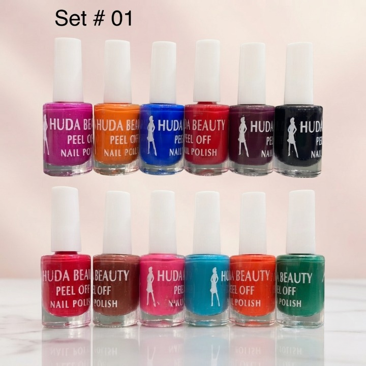Huda Beauty Peel Off Nail Polish Set Of 6 Vibrant Colors Easy Removal Glossy Finish | Random Colour buy online in Pakistan