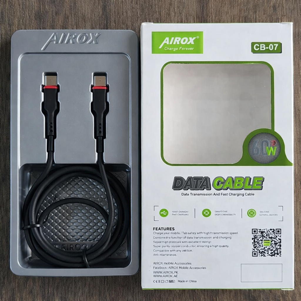 Airox USB Type-C to Type-C 60W Fast Charging Data Cable – Black buy online in Pakistan