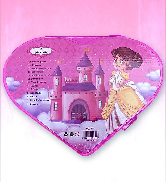 90 Pcs Heart Shape Colour Kit Painting Set For Kids With Colour Pencils Crayons And Art Accessories (Random Characters) thumbnail 2