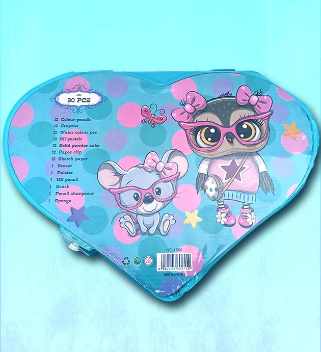 90 Pcs Heart Shape Colour Kit Painting Set For Kids With Colour Pencils Crayons And Art Accessories (Random Characters) thumbnail 3