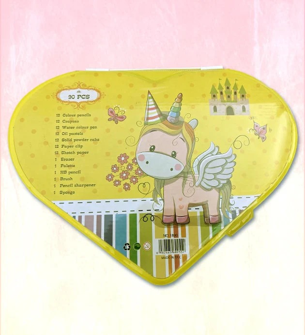 90 Pcs Heart Shape Colour Kit Painting Set For Kids With Colour Pencils Crayons And Art Accessories (Random Characters) thumbnail 4