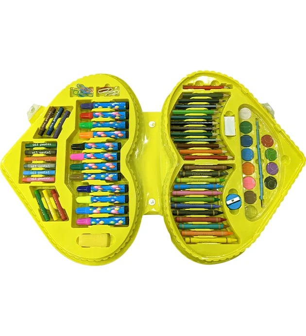 90 Pcs Heart Shape Colour Kit Painting Set For Kids With Colour Pencils Crayons And Art Accessories (Random Characters)