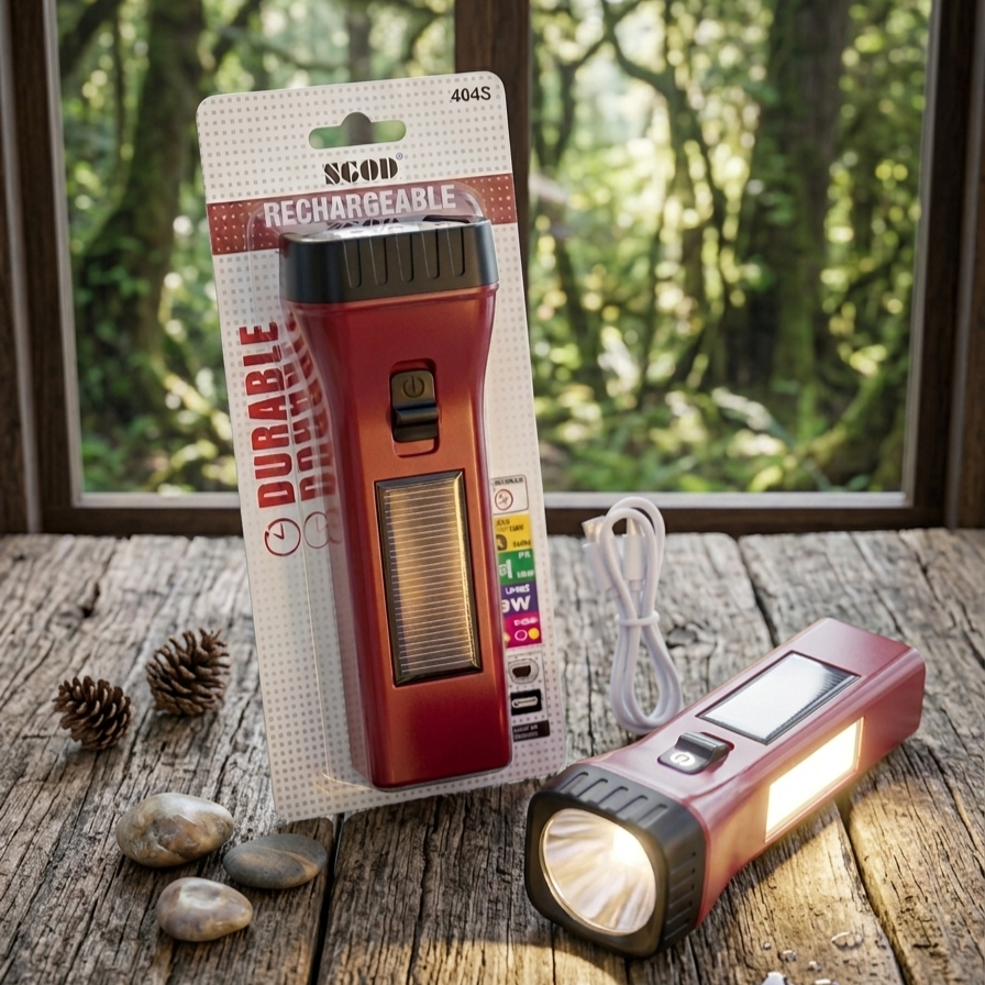 SGOD Rechargeable Torch Features A Solar Panel For Charging - High Performance Bright Handheld Flashlight Emergency Solar Outdoor Lighting Pen (Random Color)