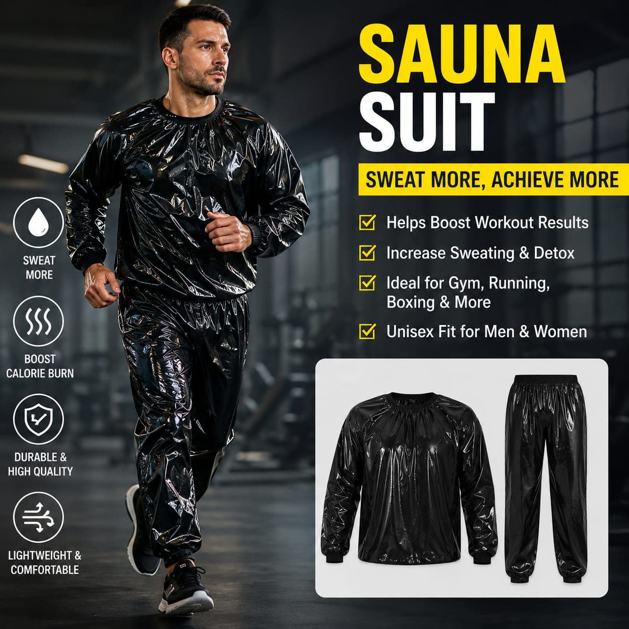 Sauna Suit Heavy Duty Anti Rip PVC Durable Flexible Design Increases Sweating Boosts Calorie Burn Supports | Random Color buy online in Pakistan