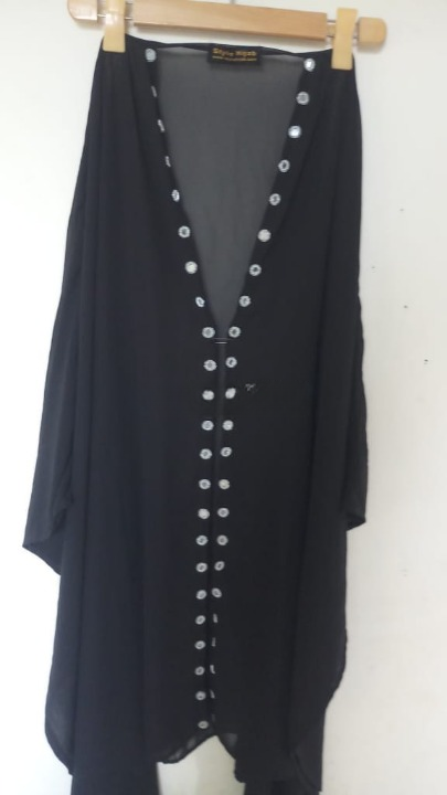 Abaya Mirrored Wink Upper Pure Georgette Black With Silver Mirror Standard Length 40 Inch For Women view 3