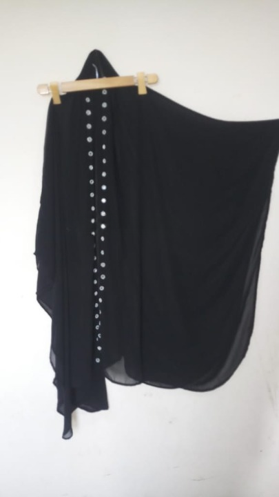 Abaya Mirrored Wink Upper Pure Georgette Black With Silver Mirror Standard Length 40 Inch For Women view 2