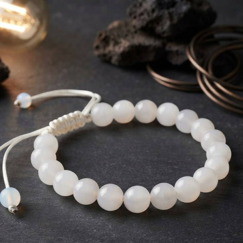 Natural Milky White Aqeeq Stone Bracelet - Genuine Gemstone Beaded Wristband Elegant Handcrafted Jewelry For Men And Women Fashion Accessory buy online in Pakistan
