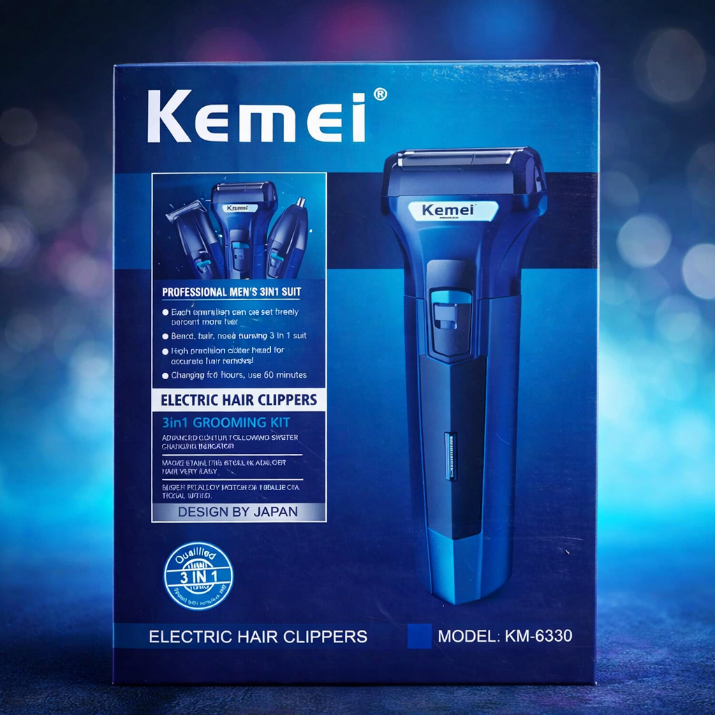 Kemei 3 In 1 Electric Hair Clipper And Grooming Kit KM-6330 - Personal Care Product Designed For Grooming And Daily Hygiene Routine