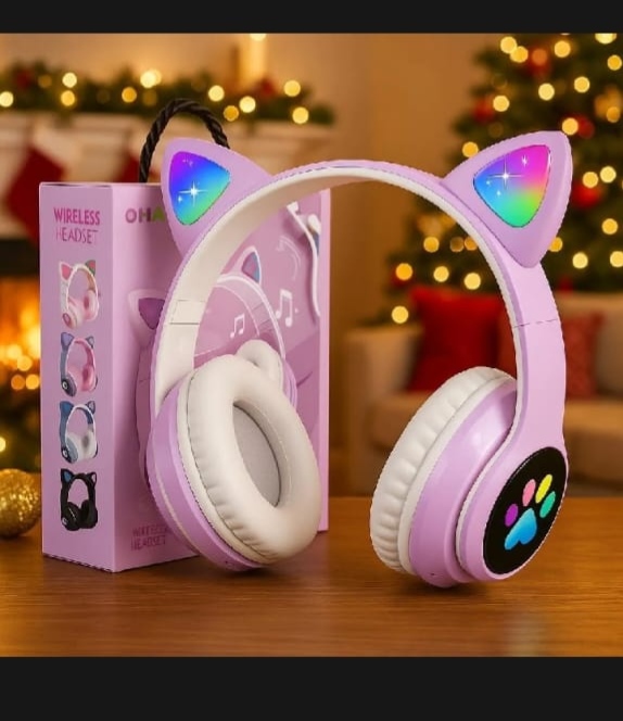 Cat Ear Wireless Bluetooth Headphones with RGB LED Lights & Built-in Mic – Stereo Bass Sound, Bluetooth & AUX Mode, Adjustable Over-Ear Headset for Kids, Teens & Girls buy online in Pakistan