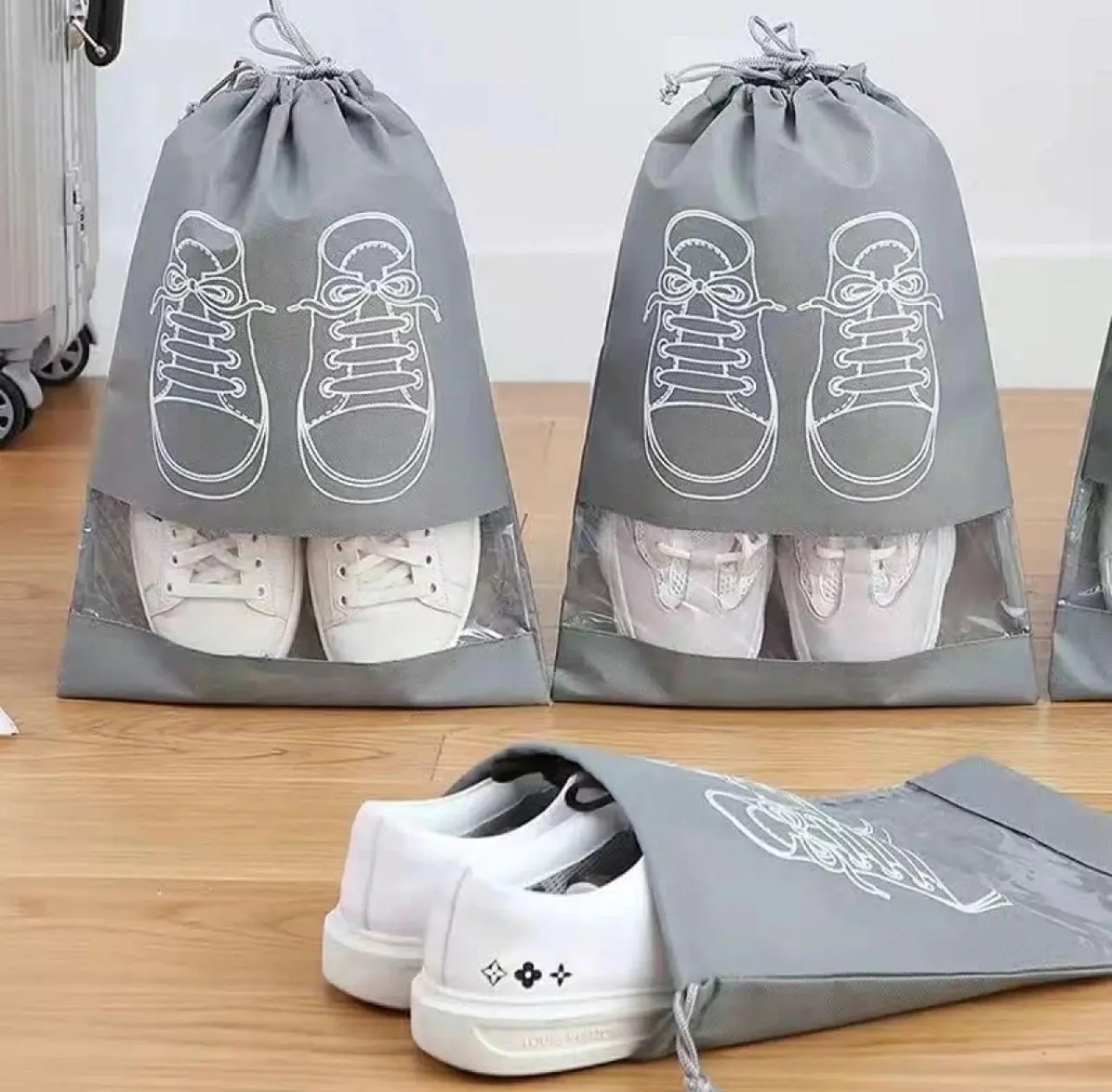 Shoe Bags For Travel Dust Proof Storage Organizer With Clear Window Non Woven Packing Pouch Size 12.5x16.5