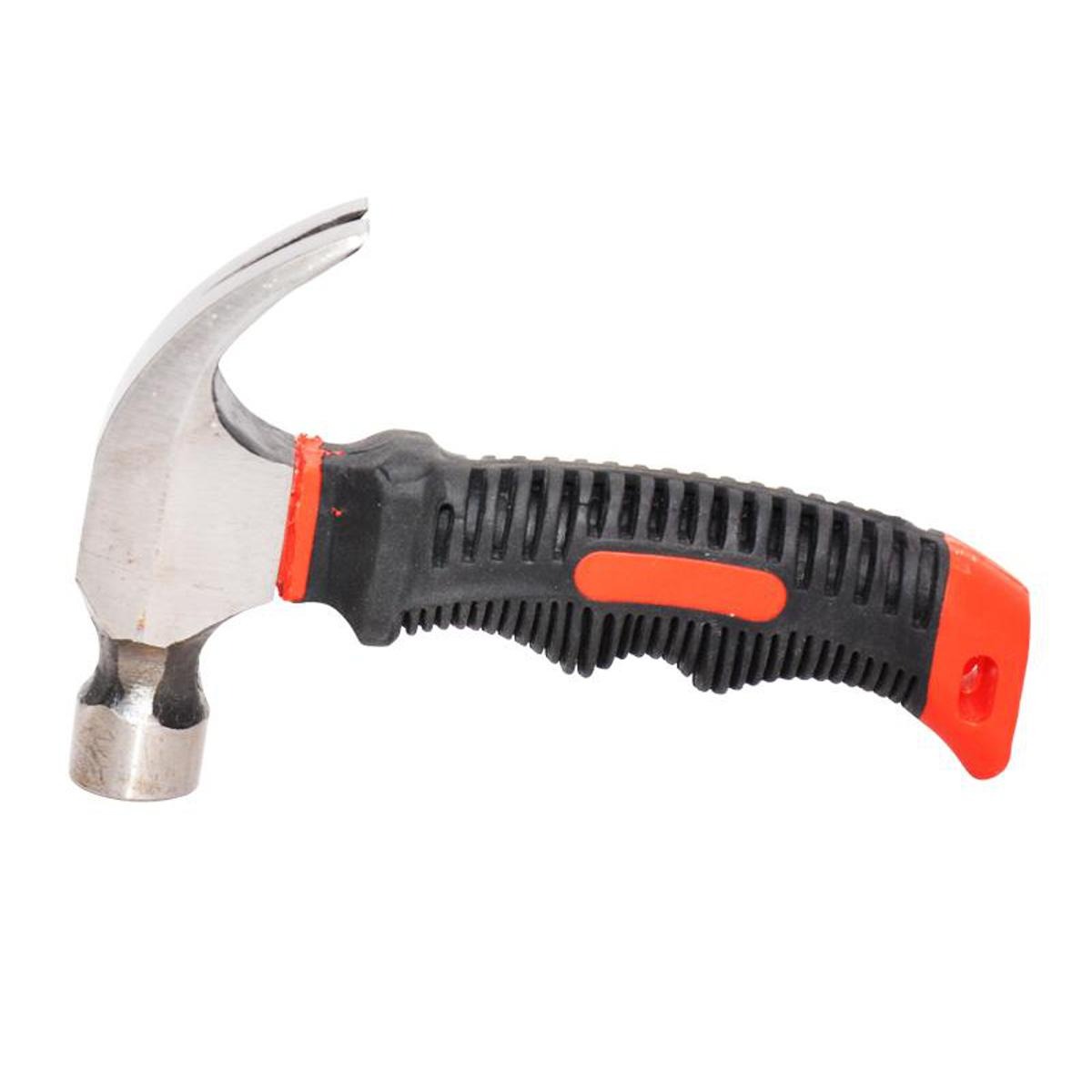 Small Heavy-Duty Stubby Claw Hammer - Polished Steel Head With Black Rubberized Grip And Red Accent For Precision And Control